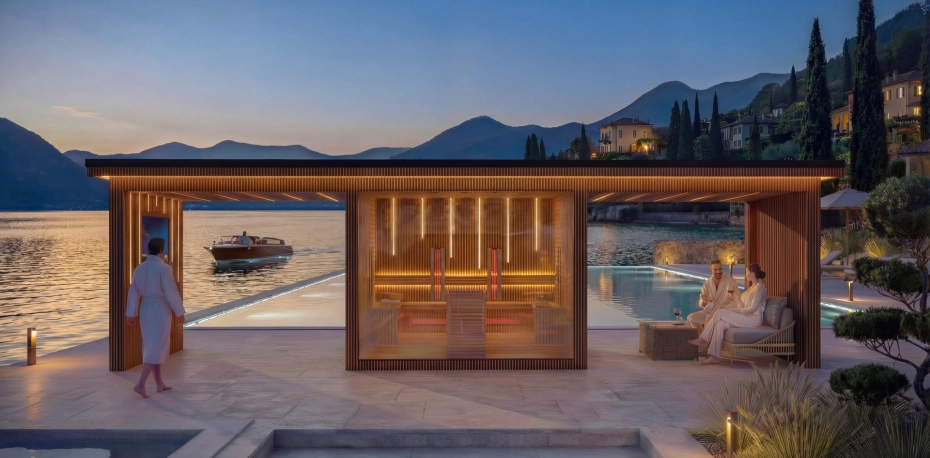 Saunový domek, prosklený, modulární, celoroční wellness domek - Oasis