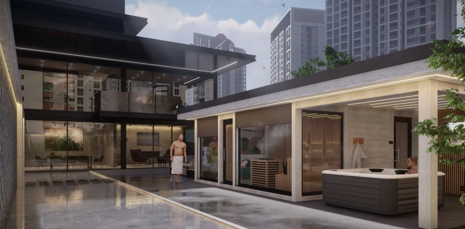 Saunový domček pre privátny panoramatický penthouse