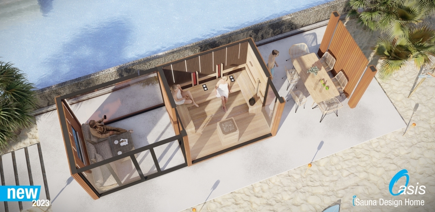 Oasis saunový domeček s otevřenou a uzavřenou terasou