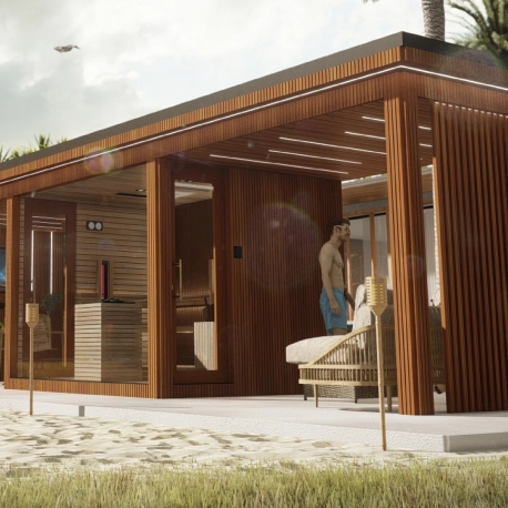 Saunový domek, prosklený, modulární, celoroční wellness domek - Oasis